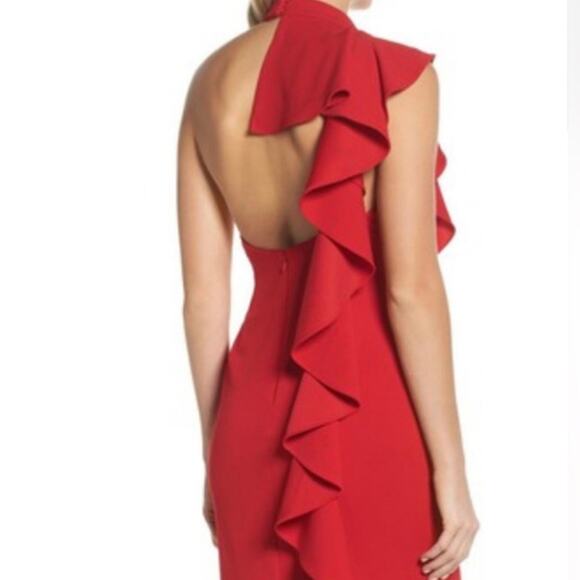 Adrianna Papell Romantic Red Ruffle Crepe Halter Dress Classy Timeless - 10 - Picture 1 of 15